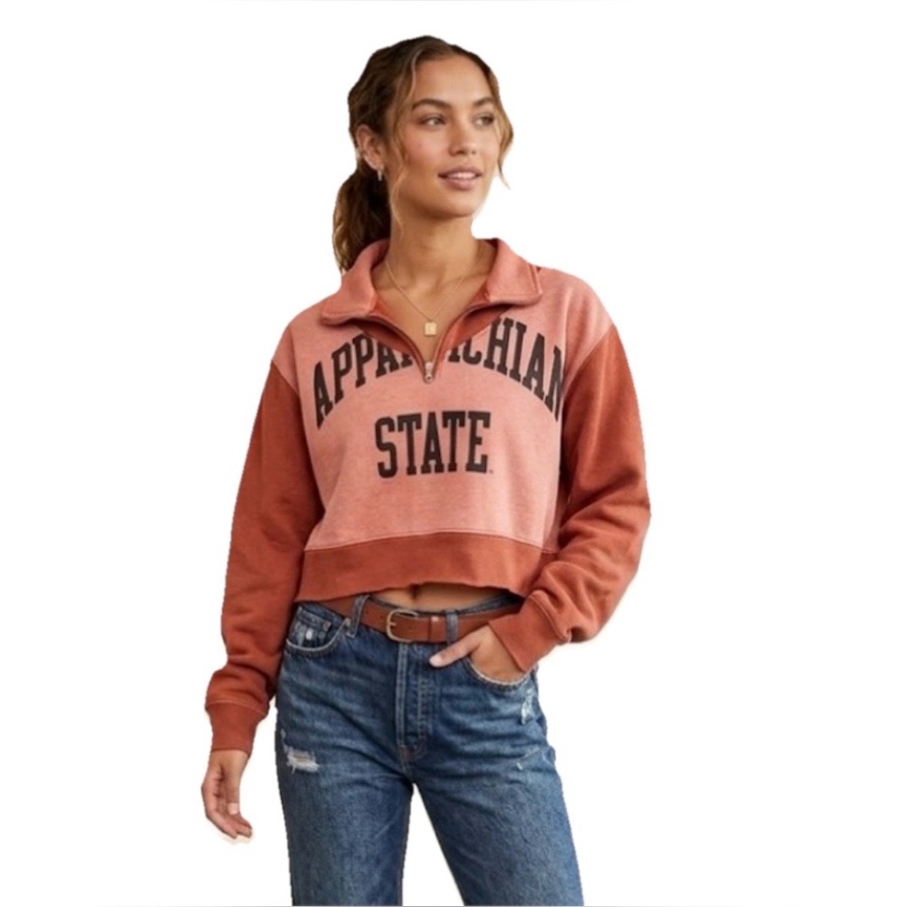 REDONE Orange Upcycled Appalachian State Sweatshirt Crop Half Zip Size XS/S